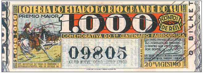 A loteria comemorativa do Primeiro Centenário da Revolução Farroupilha