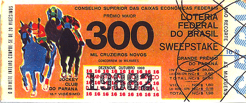 Extração 19691019 - Sweepstake - Grande Prêmio - Jockey Club do Paraná